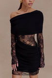 Luxie Lace Knit Mini Dress Black