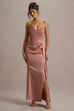 Edel Pink Satin Strapless Maxi Dress With Drape
