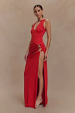 Kaiden Slinky Beaded Maxi Dress Desert Red
