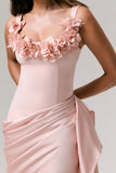 Letitia Pale Pink Square Neck Floral Detailed Wrap Midi Dress