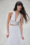 Amaris Sleeveless Plisse Halter Top Floral Ditsy Print