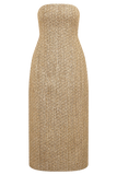 Gala Strapless Tweed Midi Dress Gold