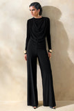 Raniella Black High Neck Top With Gathered And Draped Detailing