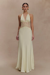 Dinah Lace And Satin Maxi Dress Lemon