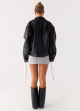 Lula Tassle Faux Leather Bomber Jacket Black