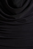 Griselda Black Plunge Neck Midi Dress With Sheer Long Sleeves