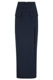 Cassie Column Maxi Skirt Navy Pinstripe