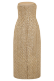 Gala Strapless Tweed Midi Dress Gold