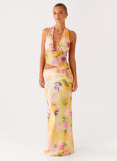 Main Act Halter Maxi Dress Sunburst Floral
