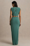 Avaline Green Wrap Maxi Skirt With Ruched Detailing