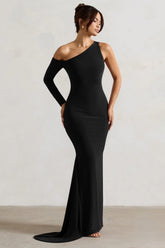 Contradiction Black One Sleeve Asymmetric Maxi Dress
