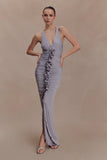 Alessandra Slinky Ruffle Maxi Dress Grey