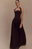 Stacie Pleated Halter Maxi Dress Cacao