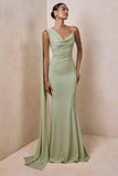 Kenza Mint Asymmetric Neck Maxi Dress With Scarf Detail