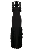 Etta Ruffle Slinky Maxi Dress Black