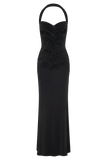Hoai Gathered Slinky Halter Maxi Dress Black