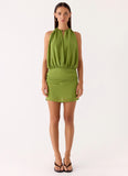 Dialed In Chiffon Mini Dress Fern Green