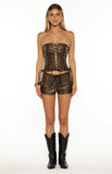 Eminara Vintage Brown PU Lace Up Shorts