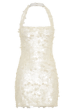 Caralee Sequin Halter Mini Dress Ivory