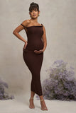 Salome Chocolate Brown Twisted Asymmetric Maternity Midi Dress