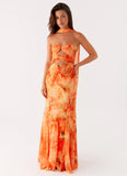 Melrose Satin Chiffon Maxi Dress Sunset Floral