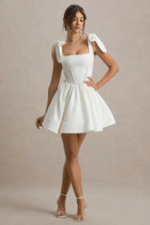 Mochi White Skater Mini Dress With Bow Straps