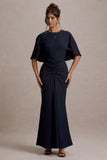 Allison Navy High Neck Maxi Dress With Cape