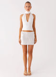 Salihah Sequin Shell Mini Skirt White