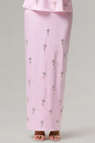 Lena Pink Satin Embellished Maxi Skirt