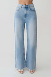 Sebastian Straight Leg Denim Jeans With Fray Hem Washed Light Blue