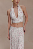 Amaris Sleeveless Plisse Halter Top Floral Ditsy Print