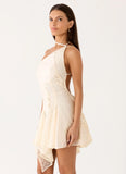 Amirose Spliced Cotton Mini Dress Ivory