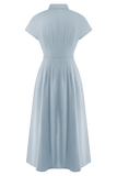 Aysha Buttoned Linen Midi Dress Cornflower Blue