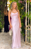 Elma Pink Satin Wrap Tie Maxi Dress