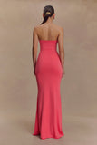 Madison Strapless Slinky Maxi Dress Coral