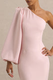 Kellis Pink Asymmetric Maxi Dress With Balloon Sleeve