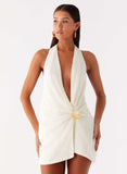 Eleanora Plunge Mini Dress Ivory
