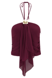 Celina Chiffon Halter Top With Hardware Cherry Red