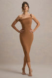 Salome Brown Twisted Asymmetric Midi Dress