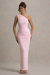 Dalarie Pink One Shoulder Gathered Maxi Dress