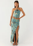 Lloyd Beaded Halter Top Aqua Blur