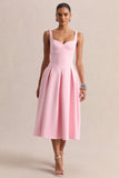 Greta Light Pink Sweetheart Neck Midi Dress