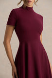 Bellona Burgundy High Neck High Low Midi Dress