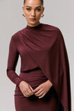 Celeste Burgundy Long Sleeve Mini Dress With Cape Sleeve