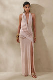 Junia Champagne Plunge Neck Wrap Maxi Dress