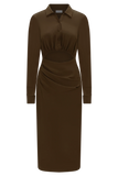 Cecilie Cut Out Shirt Midi Dress Dark Chocolate
