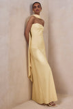 Charly Lemon Matte Satin Bandeau Maxi Dress With Scarf Detail