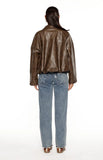 River Vintage Brown PU Bubble Hem Bomber Jacket