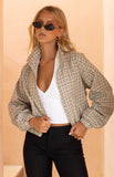 Lee Beige Plaid Funnel Neck Jacket PRE ORDER