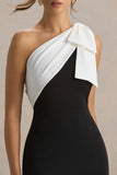 Kiri Black White One Shoulder Bow Maxi Dress